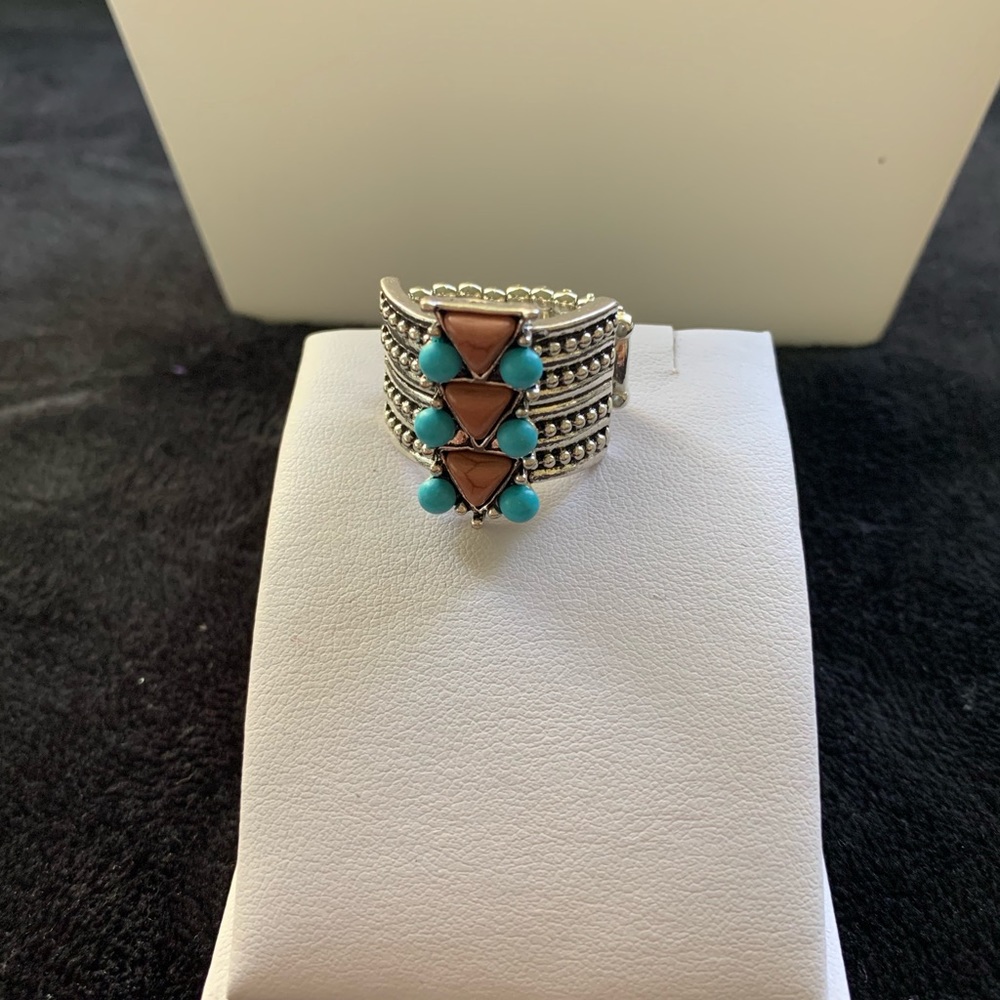 Beautiful turquoise & brown adjustable ring